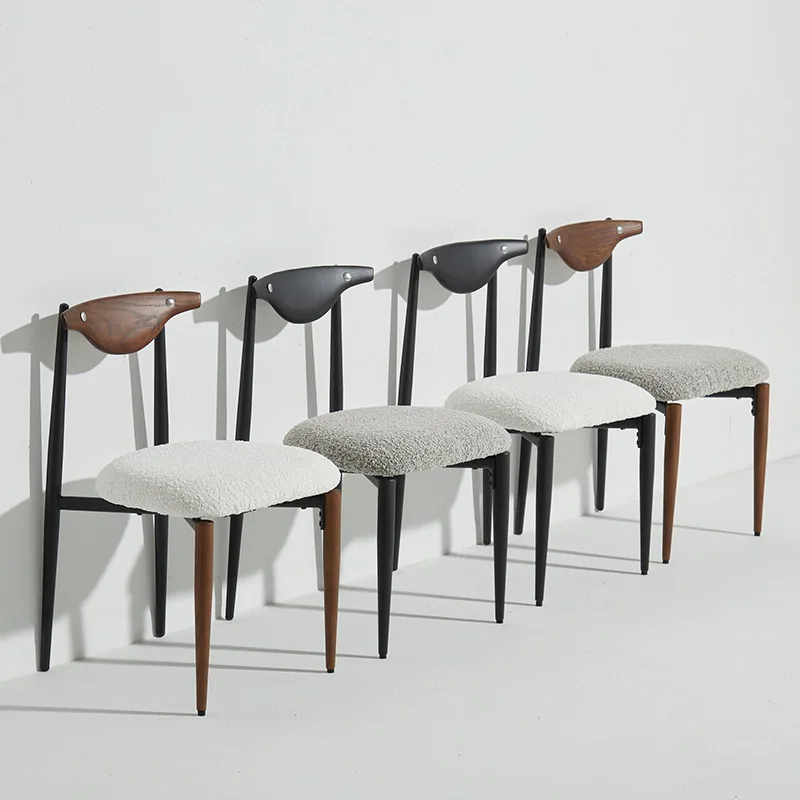 

Nordic Modern Wooden Dining Chair - Designer Lambswool Backrest High-End Restaurant Chair for Home/Showroom