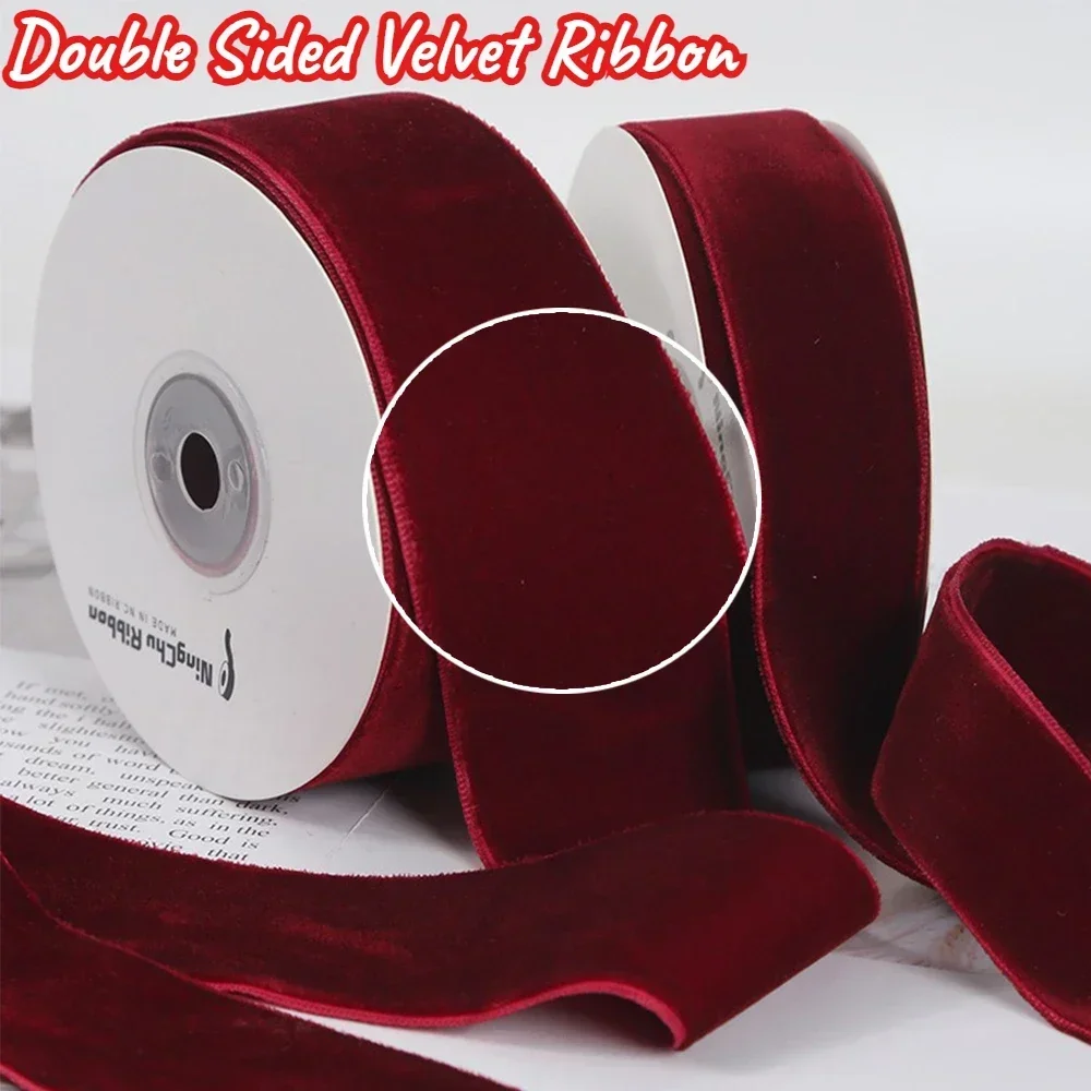 Wine Red Double-sided Velvet Ribbon Velvet Flocking Ribbon Diy Handmade Bow Bouquet Packaging Gifts DIY Christmas Decoration 1PC