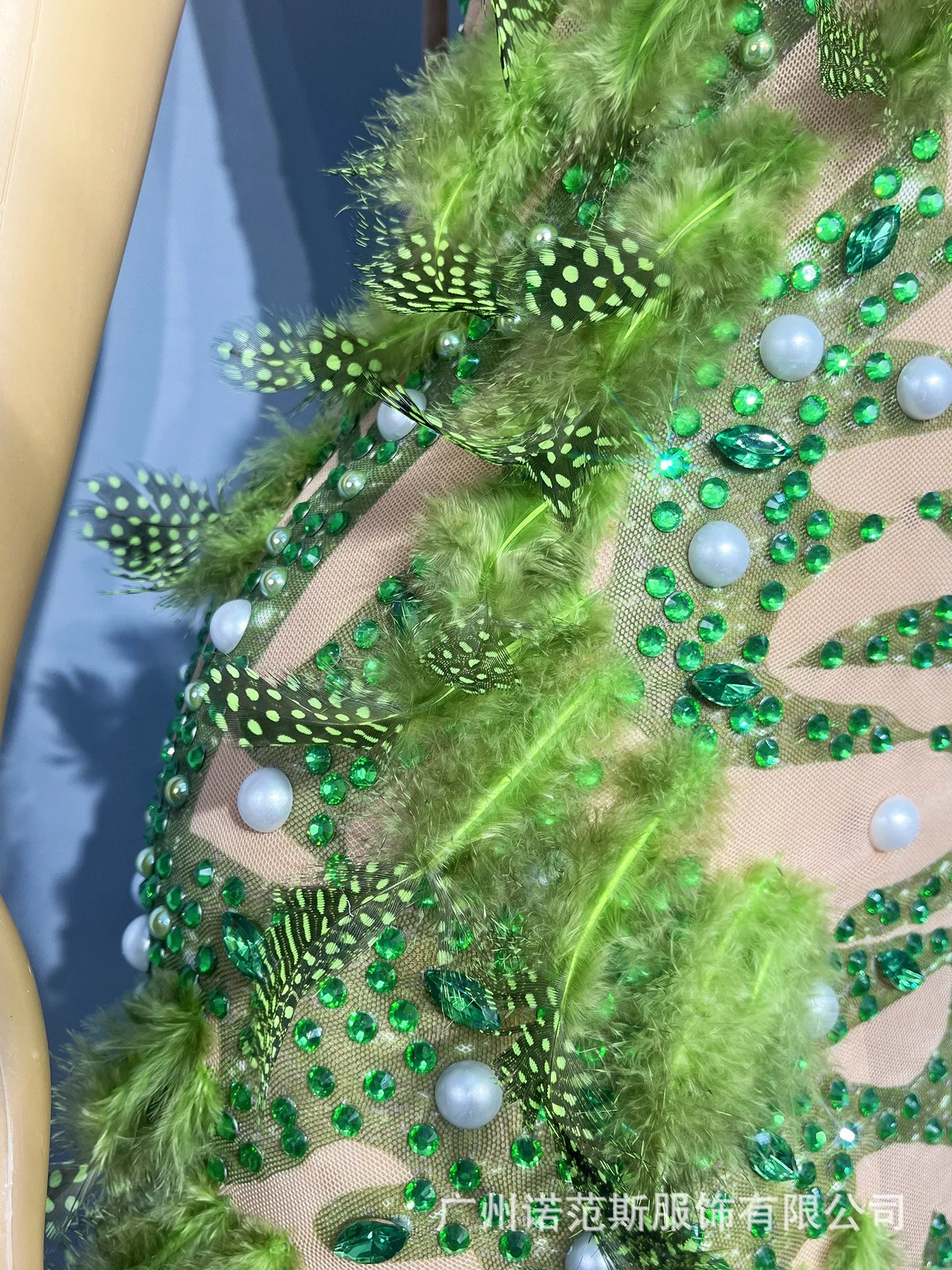 Original Personality Design Deep V Suspender Sexy Halter Feather Peacock Dress Drag Party Model Walk Show Engagement Gala Dress