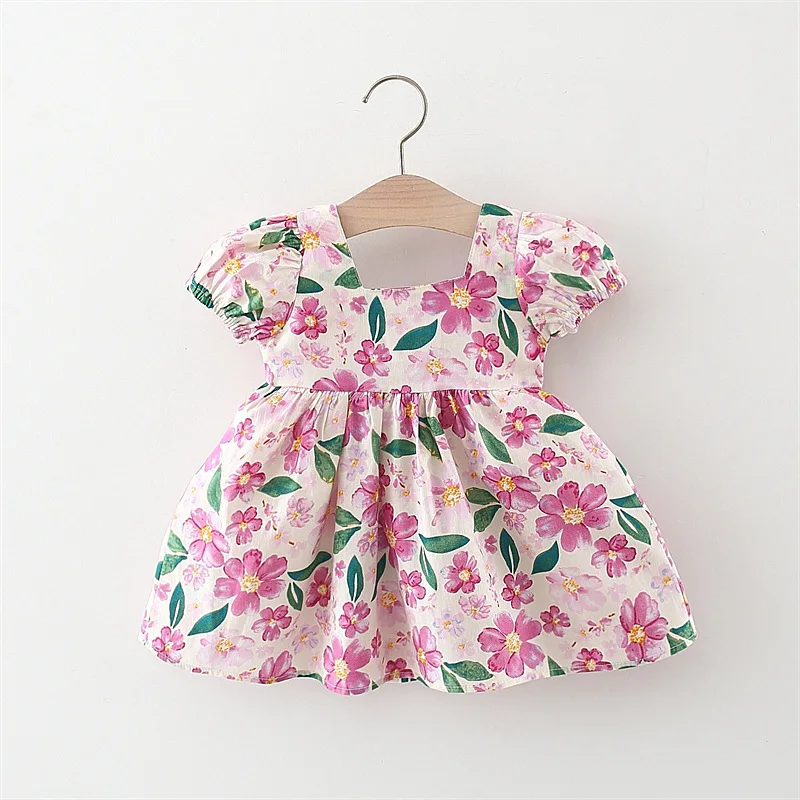 Baby Girl\'s New Dress Summer Korean Edition Big Flower Bow Short Sleeve Cotton Skirt Fashionable Girl\'s Princess Dress