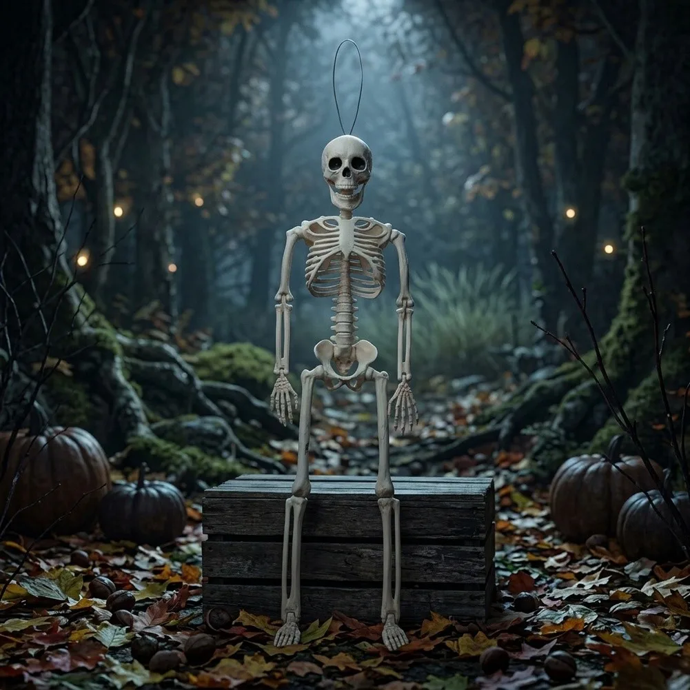 Halloween Skeleton Decor with Posable Limbs and Jaw for Sitting Hanging Reaching Pose Options For Outdoor Display