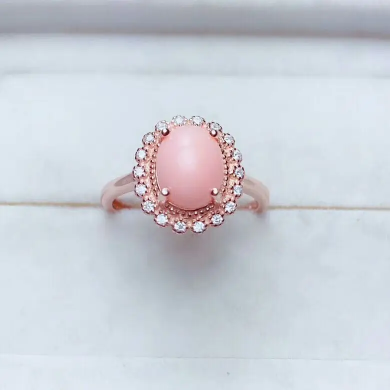 MeiBaPJ The Spirit of the Sea Precious Pink Natural Coral Gemstone Ring for Women Real 925 Sterling Silver Fine Jewelry