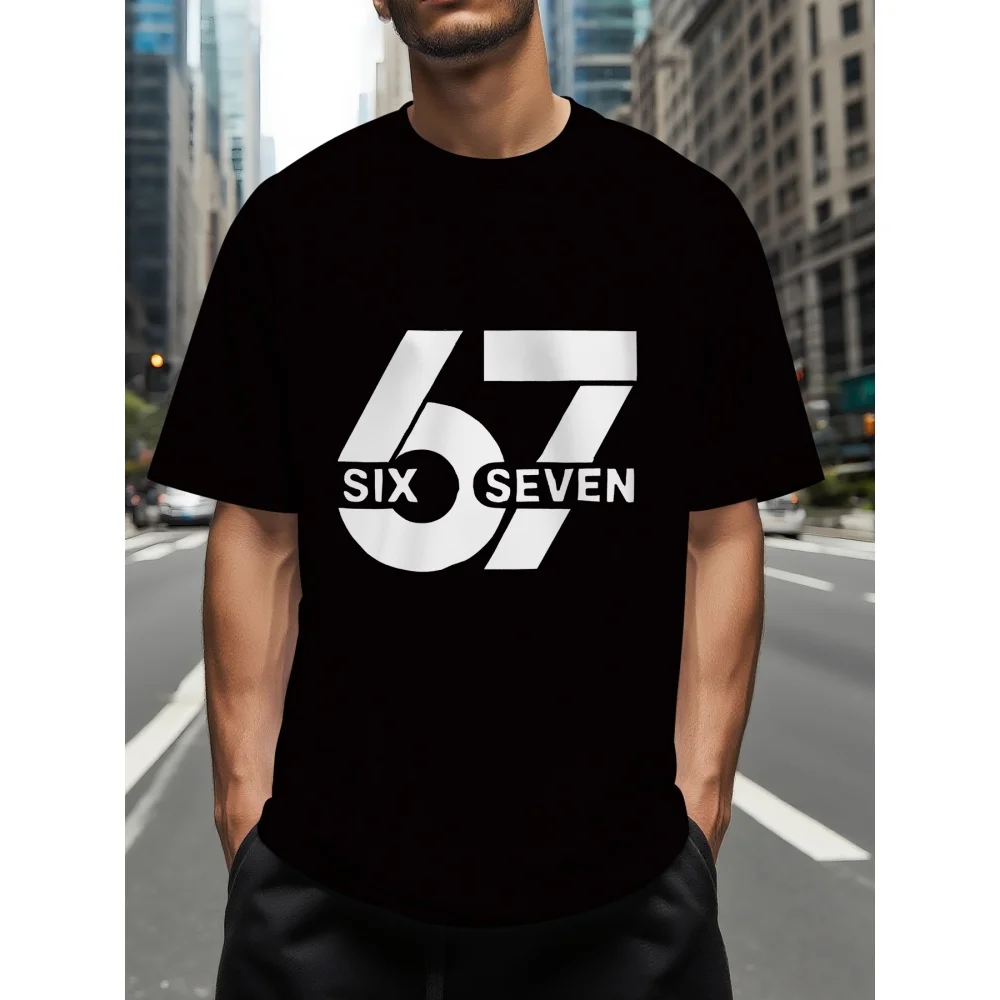 

67, забавная повседневная летняя удобная мужская футболка с круглым вырезом и принтом «шесть семи математических шуток», уличная одежда, свободные футболки