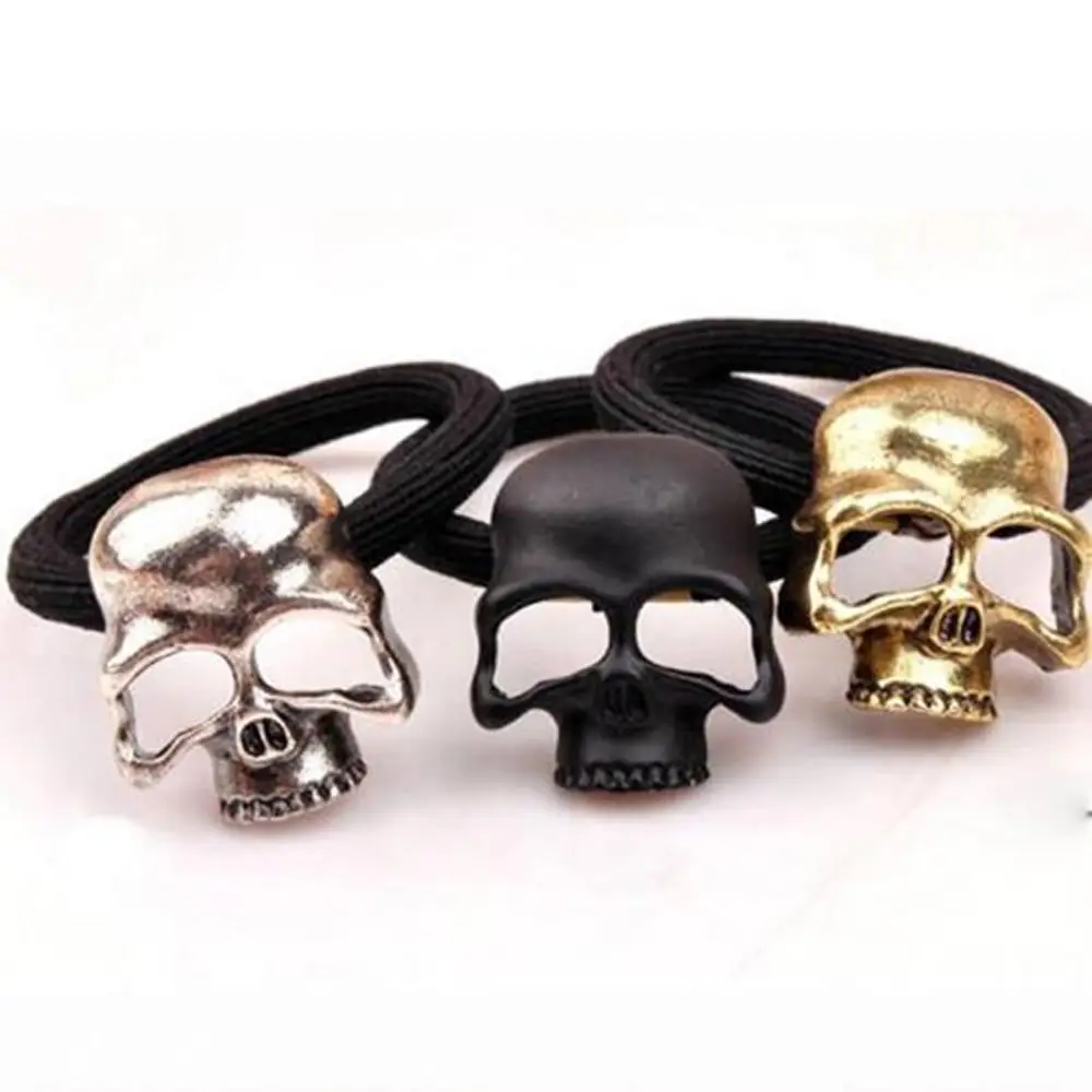 Halloween Costume Girl Ponytail Rope Metal Skull Hairband Women Elastic Hair Rope