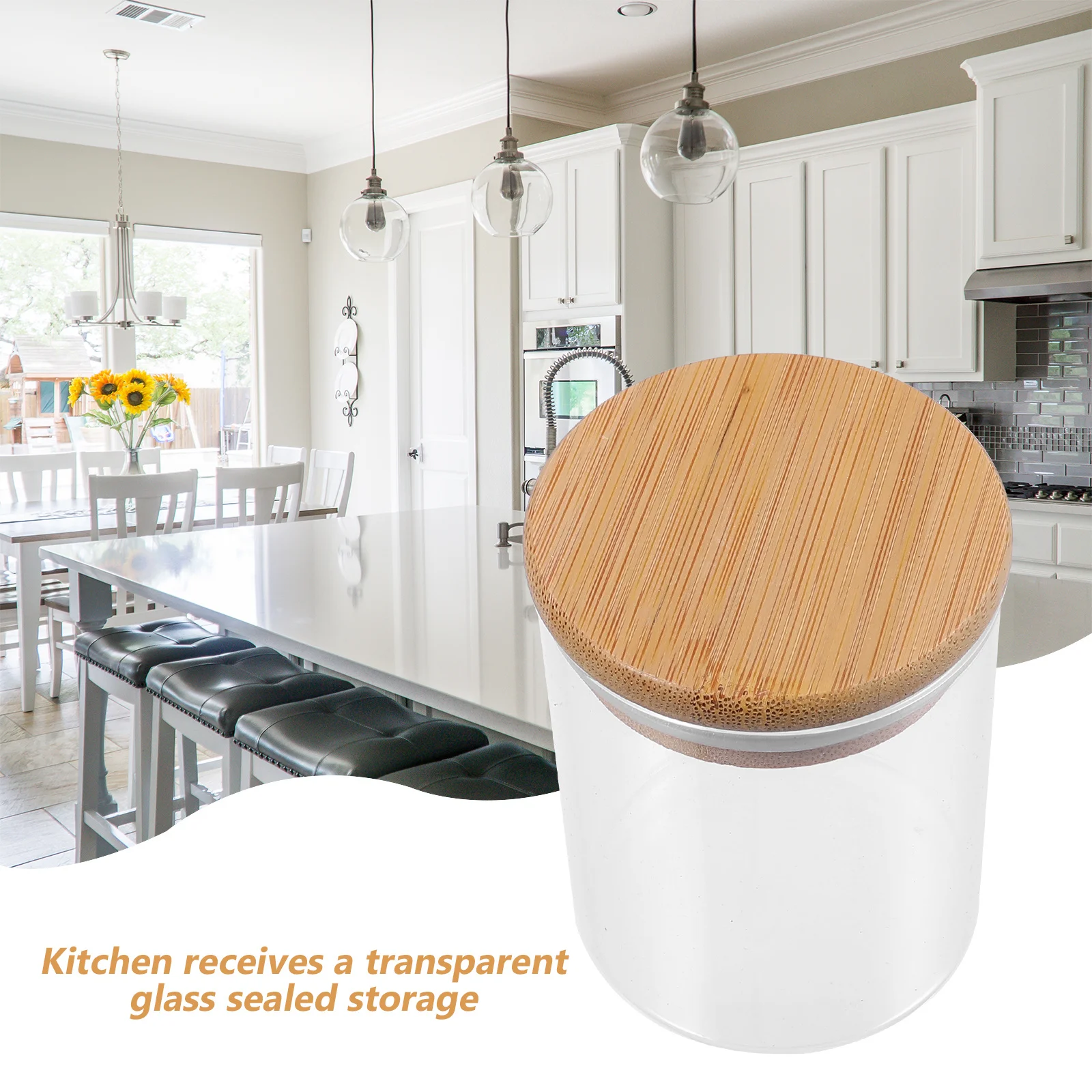 

1Pcs Bamboo Lid Transparent Glass Storage Jar Kitchen Food Container Sealing Compact Multipurpose Use Sealing Jar