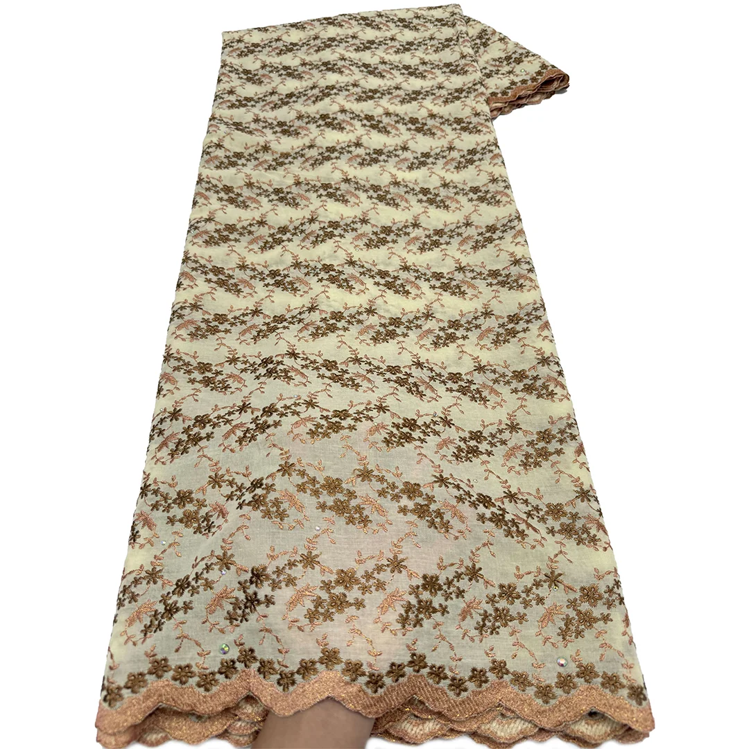 Newest Embroidery Swiss Voile Lace in Switzerland Fine Soft Textured African Cotton Fabric Nigeria Dubai Traditional Garment
