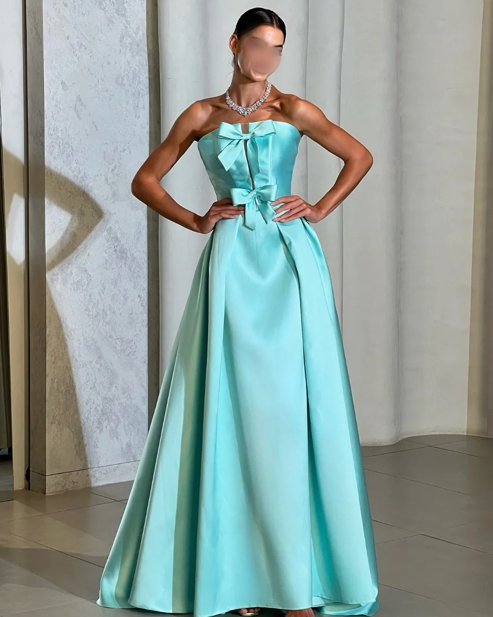 

Customized Simple Exquisite Charmeuse Bow Draped A-line Strapless Long Dresses Bespoke Occasion Dresses Sizes Available Retro
