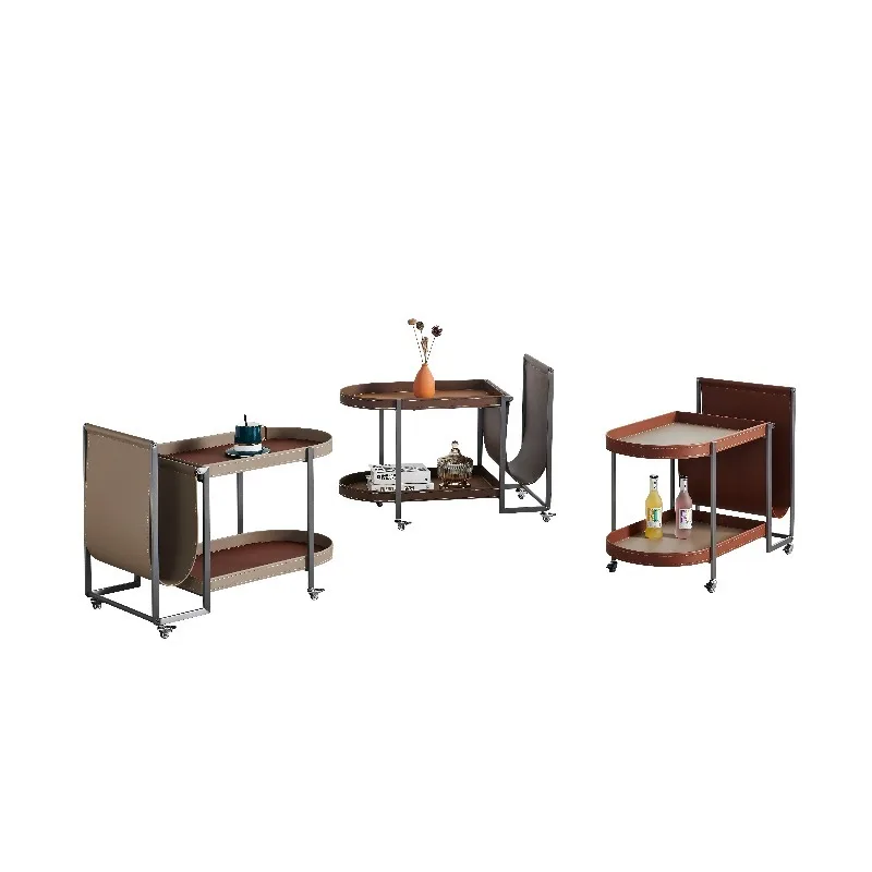 

Light luxury saddle leather sofa side table living room balcony removable shelf design trolley small apartment corner table