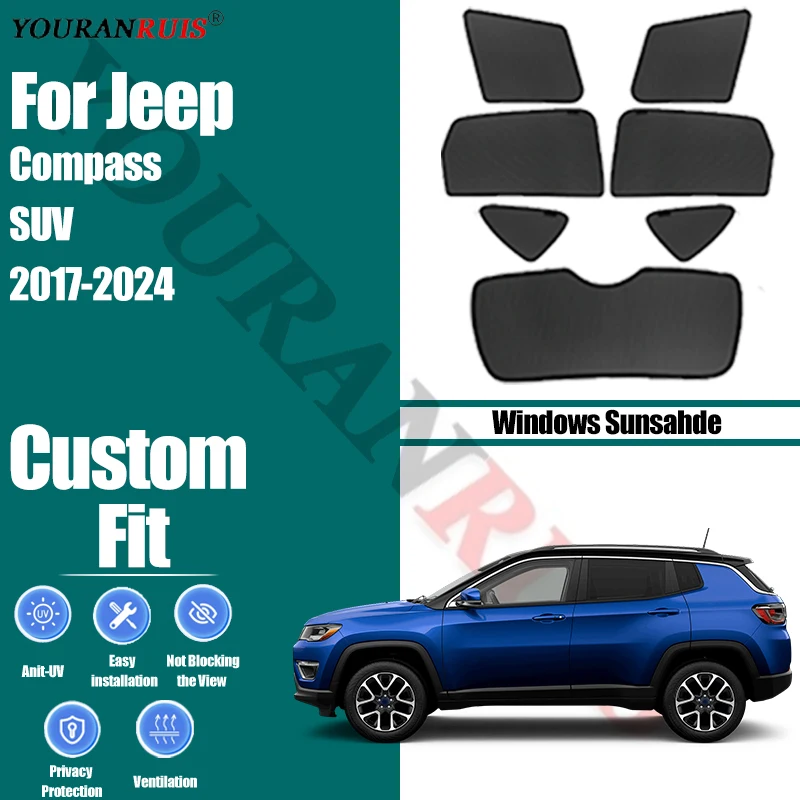 

Customize For Jeep Compass SUV 2017-2024 Car Side Windows Sunshade Curtains Mesh Heat Insulation Protect Privacy Accessories