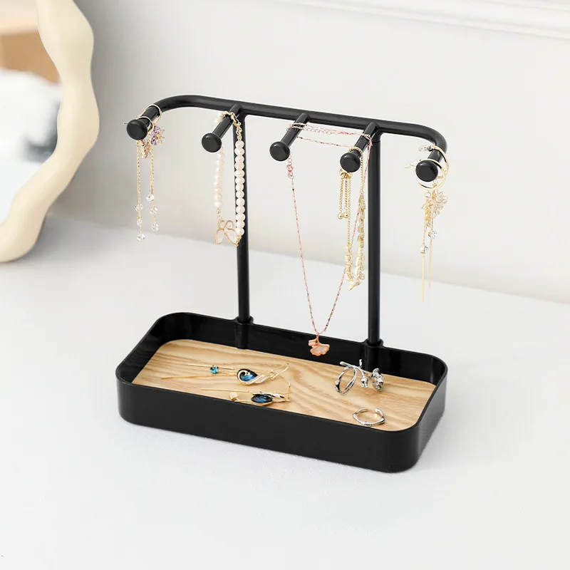 Fashion Jewelry Display Stand Earrings Ring Bracelet Necklace Storage Rack With Wooden Base Hanging Holder Counter Showcase Prop