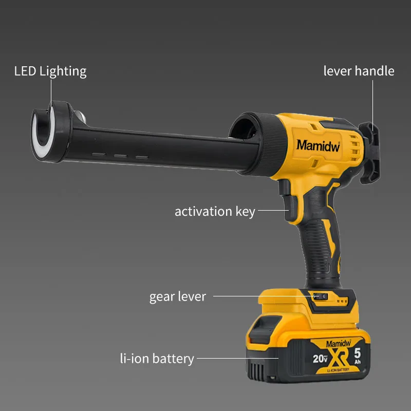 Mamidw Electric Glass Caulking Gun LED 6 Speed Cordless Silicone Gun Multifunctional Home DIY Repair Tool For Dewalt 20V Battery