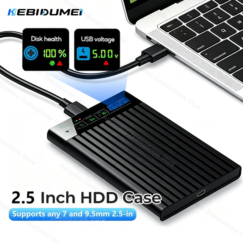 KEBIDUMEI HDD Box 2.5'' SATA to USB 3.1 Hard Drive Enclosure Intelligent Digital Display Adapter 6Gbps External HDD Case for PC