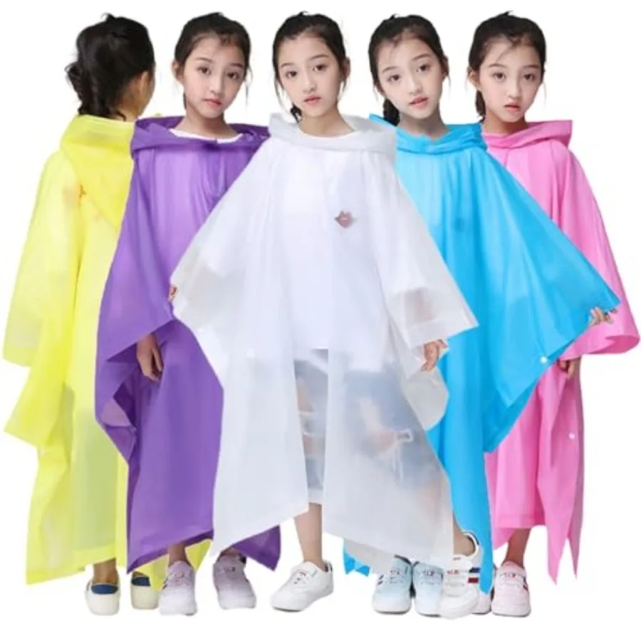 

Rain Poncho for 2 Pack,Reusable EVA Raincoat Ponchos Rain Jacket with Hood for 6-14 Girls Boys