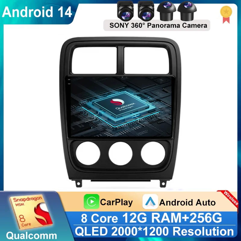 

2K QLED Android 14 Car Radio For Dodge Caliber PM 2009 - 2013 Multimedia Video Player Navigation GPS 4G Carplay Autoradio