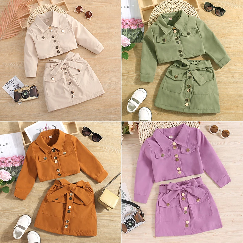 

2 3 4 5 6 Years Girls Clothing Sets New Fashion Cotton Coat + Skirt Little Princess Baby Suits Birthday Party Children Clothing