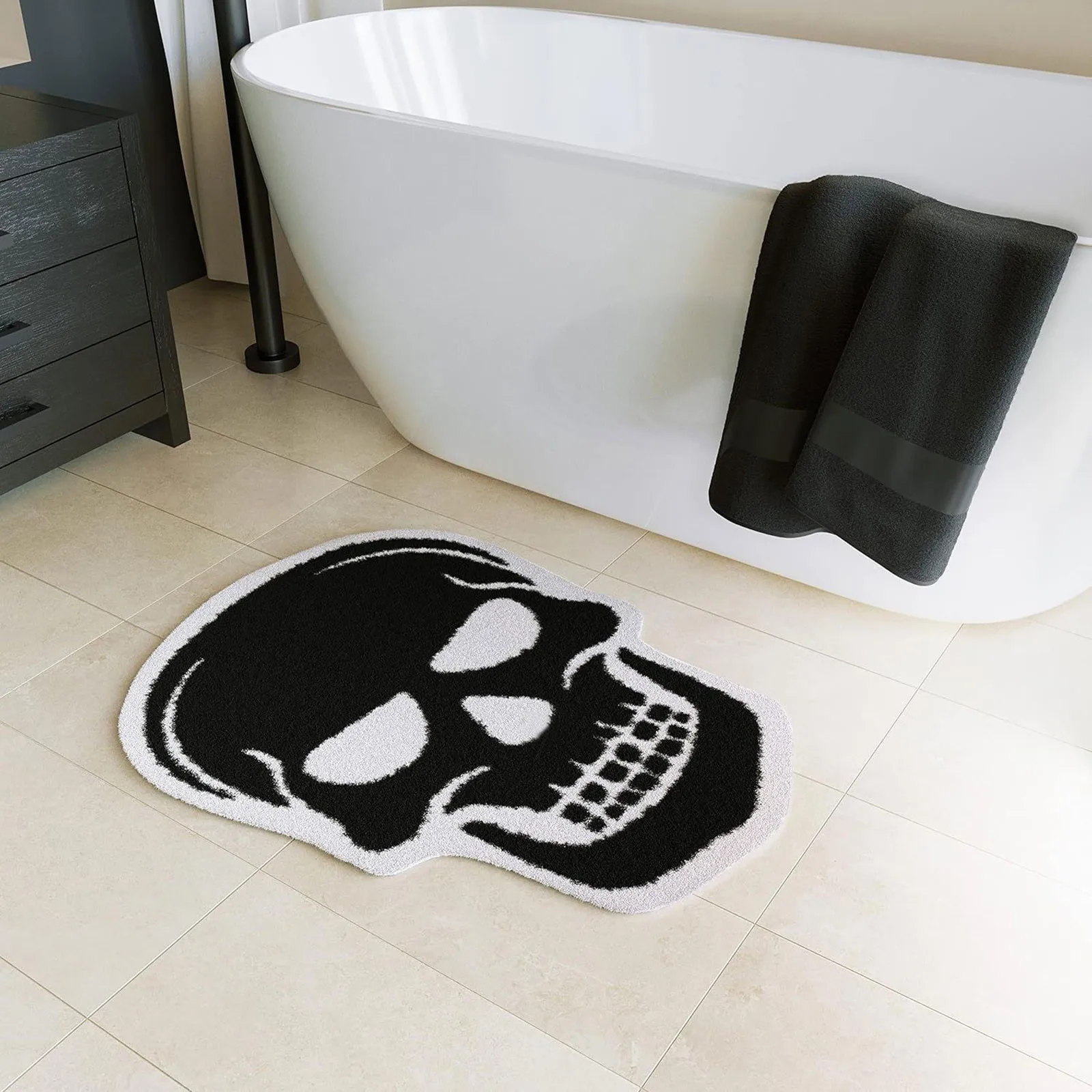 Halloween Pumpkin Evil Red Lips Bathroom Mat Slippery Halloween Imitation Cashmere Floor Mat Absorbent Tub Dark Blanket