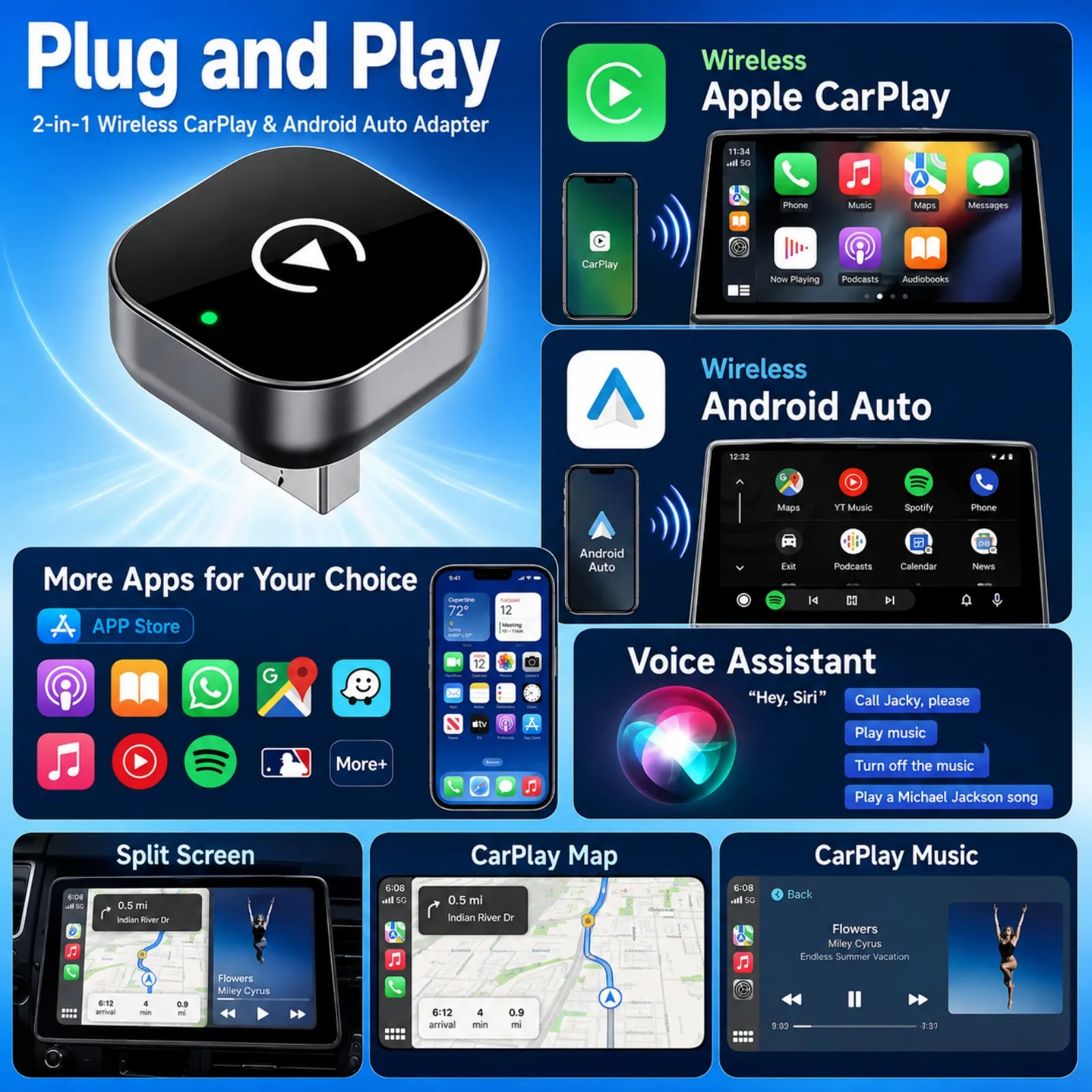 2026 Upgraded Wireless CarPlay Adapter - Fast Auto-Connect, Stable Connection, Mini Size Plug & Play Adapter for iPhone & Androi