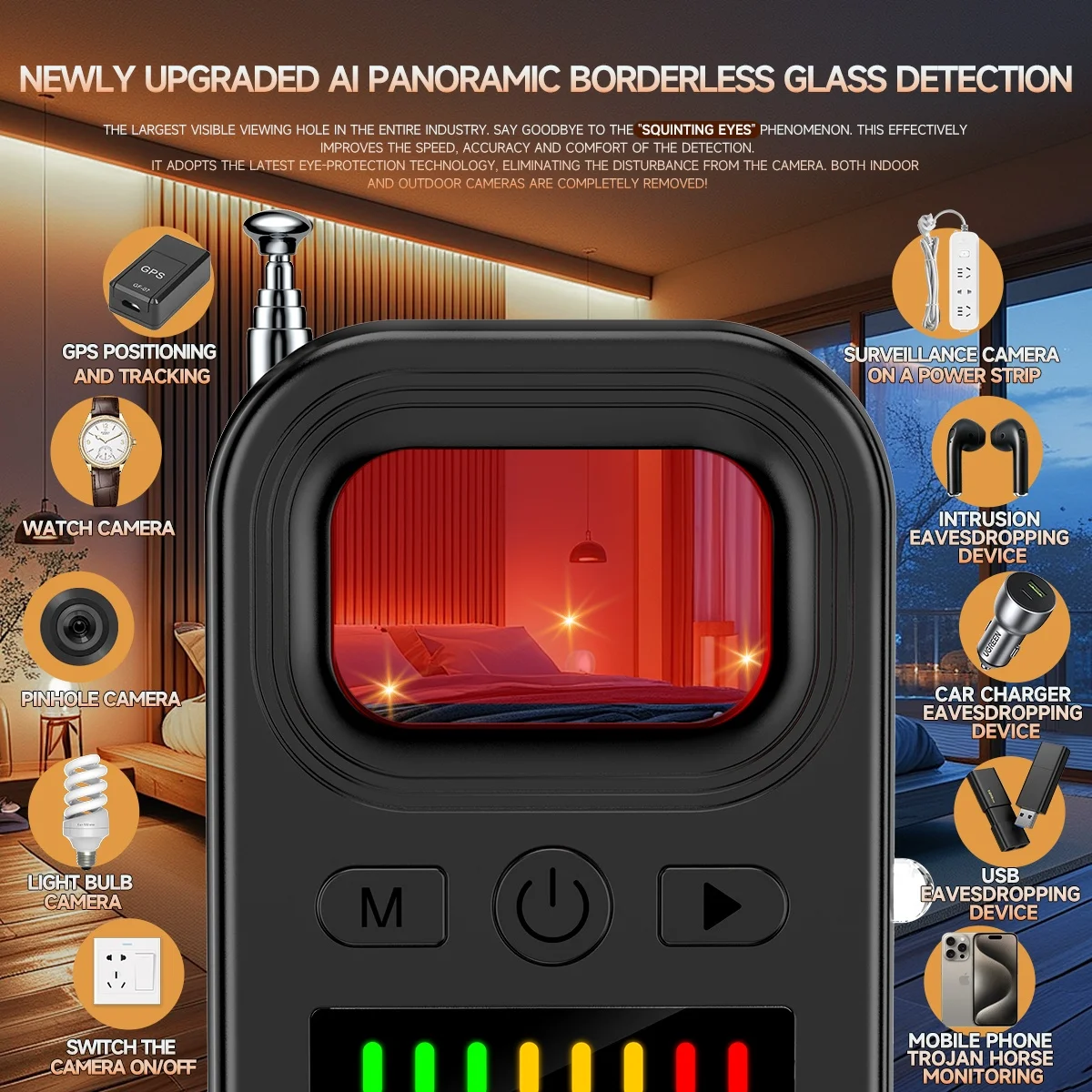 Y66 كاشف الكاميرا الخفية مكافحة سيارة لتحديد المواقع المقتفي جهاز الاستماع علة RF اللاسلكية جميع أدوات الماسح الضوئي إشارة الحماية الأمنية