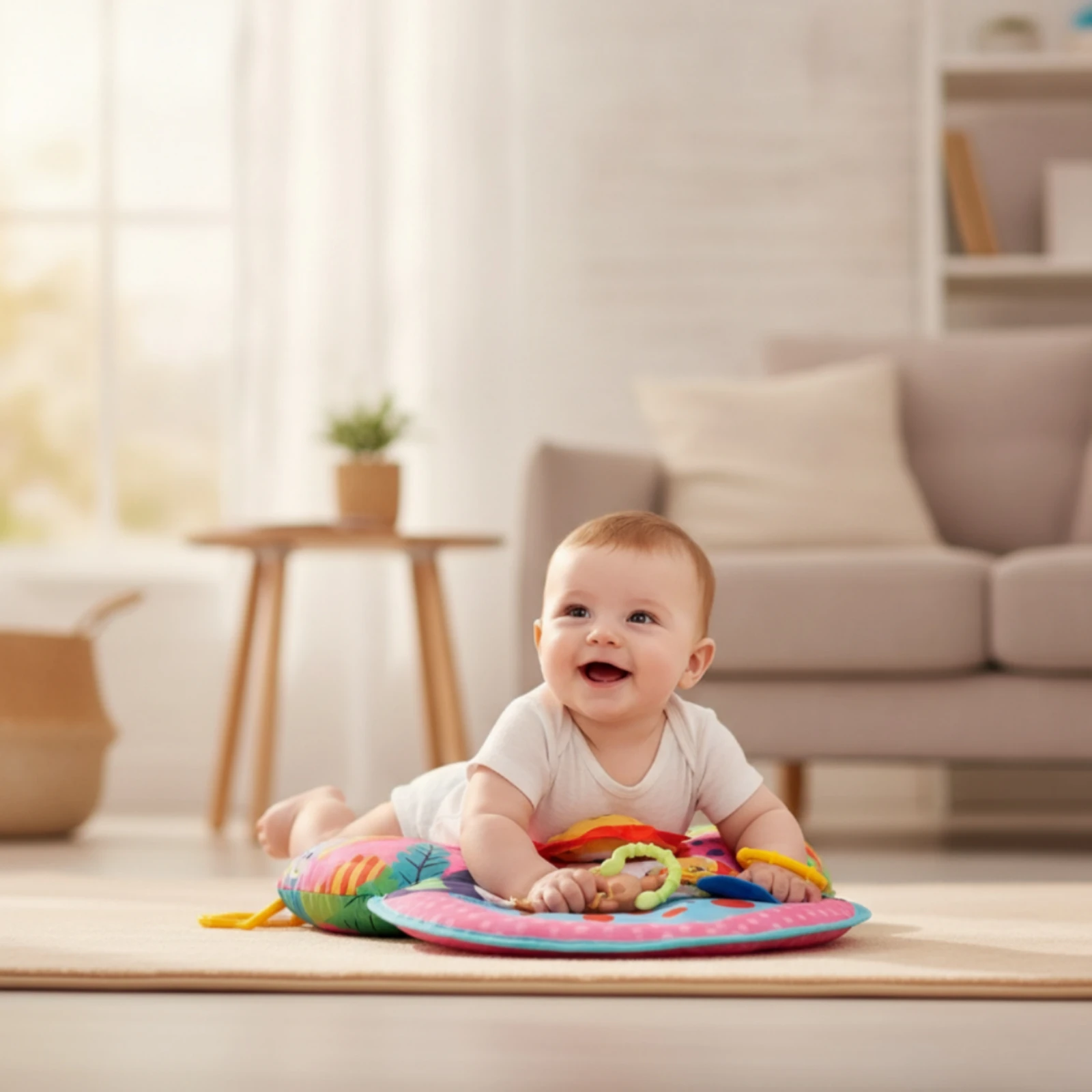Tummy-Time Pillow with Toys Soft Tummy-Time Pillow Baby Support Cushion Ergonomic Machine-Washable for Infants, Floor Play view 3