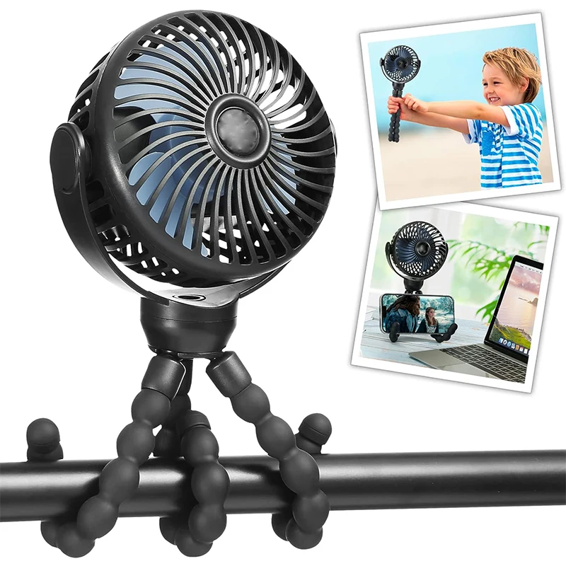 Octopus Baby Stroller Fan USB Charging Fan Mobile Phone Holder 3 Speeds Portable Mini Fan  Silent Clip on Fan for Home Outdoor