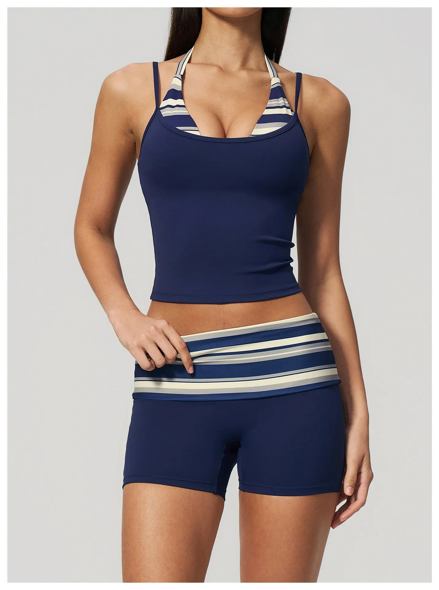 Polka Dot Yoga Tank Top Stoßfestes gestreiftes Fitness-BH Gym Workout Weste Atmungsaktives Sport-Top Neckholder Sportweste mit schönem Rücken – Detail 16