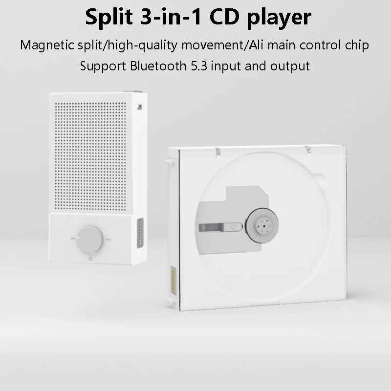 Split HIF CD Player with Built-in SpeakersMultifunctional HIFI Album PlayerBluetooth 5.3 30 Seconds Anti-shock Rechargeable