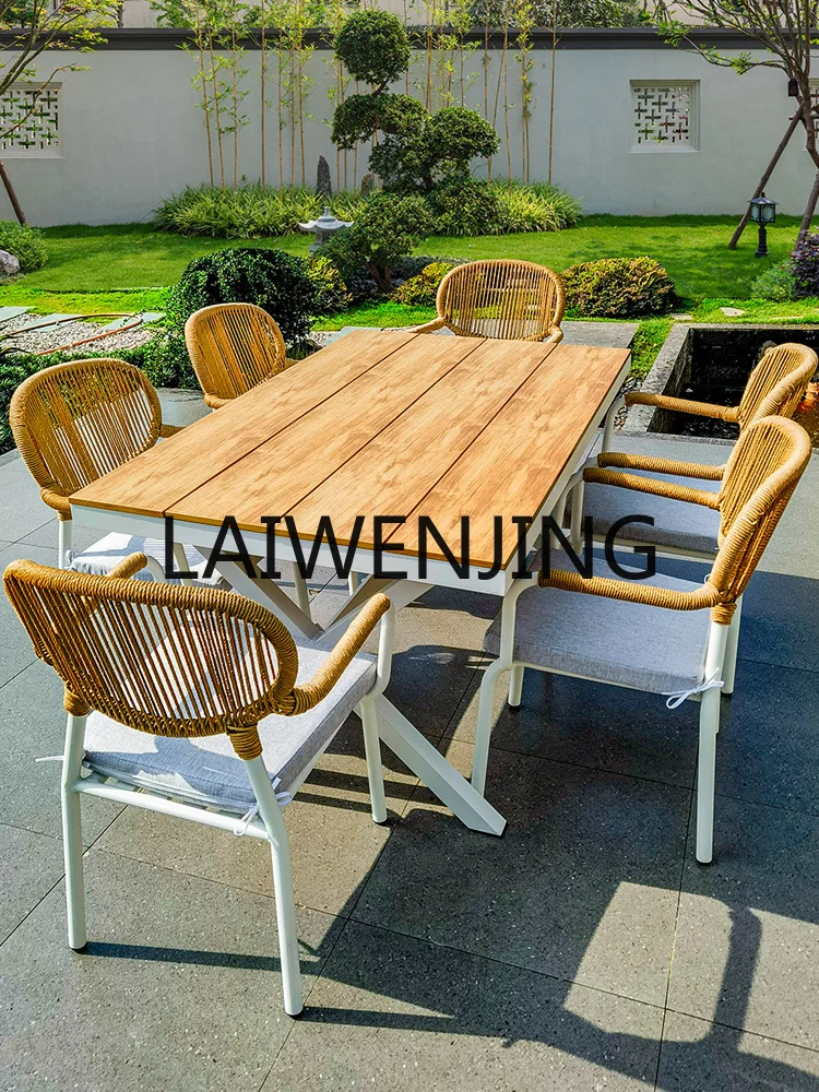 Nordic Outdoor Courtyard Garden Terrace Wood-Plastic Composite Table Simple Leisure Rattan Table and Chair