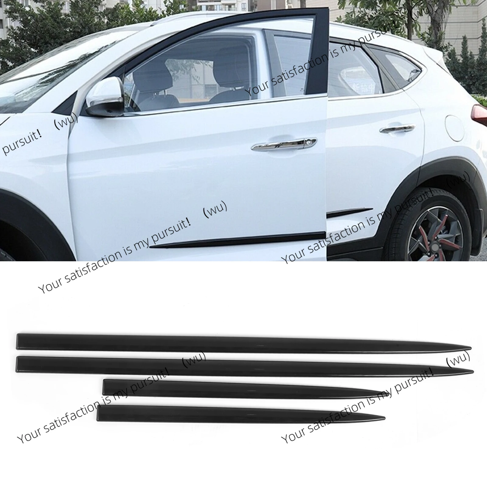 

New 4PCS Body Side Trim Waterproof Bright Black Door Protector Auto Modification Exterior Belt Body Side Molding Door Belt