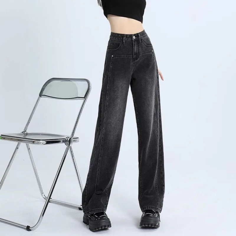 Frau Neue Hohe Taille Vintage Verdicken Jeans Weibliche Casual High Street Thermische Flare Hosen Mädchen Mode Schwarz Grau Denim Hosen