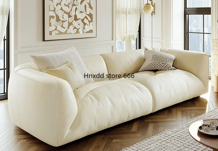 Italian minimalist first layer cowhide light luxury modern black small apartment cloud sofa