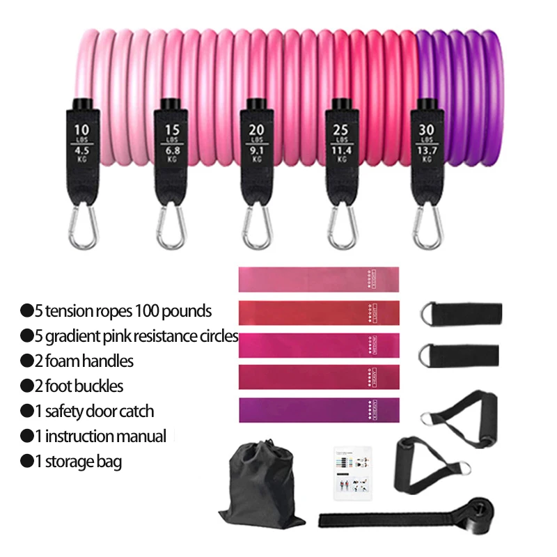17Pc Workout Fitness Resistance Bands Set Pilates Yoga Pull Rope Exercise Training Expander Gym Equipment for Home Bodybuilding