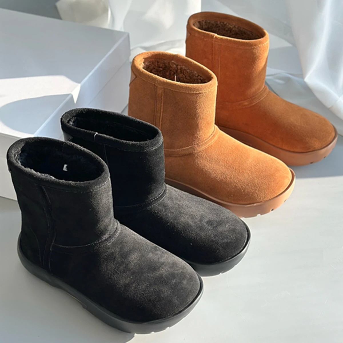 Maxdutti Nordic Winter Snow Boots Boots Women Cow Suede Wool Warm And Lightweight 3cm Sole Flat Shoes Ankle Boot Ladies