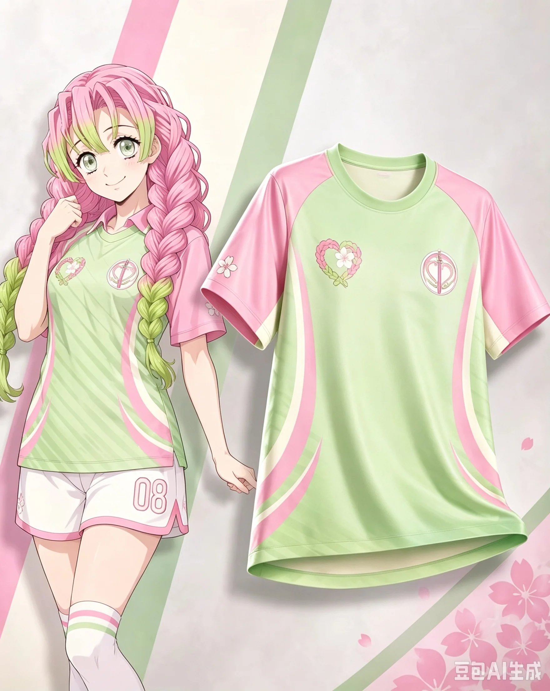 2027 Mesh Fabric Ghost Elimination Love Pillar Love Cherry Blossom Badge 3D Printed Casual Sports Jersey T-shirt
