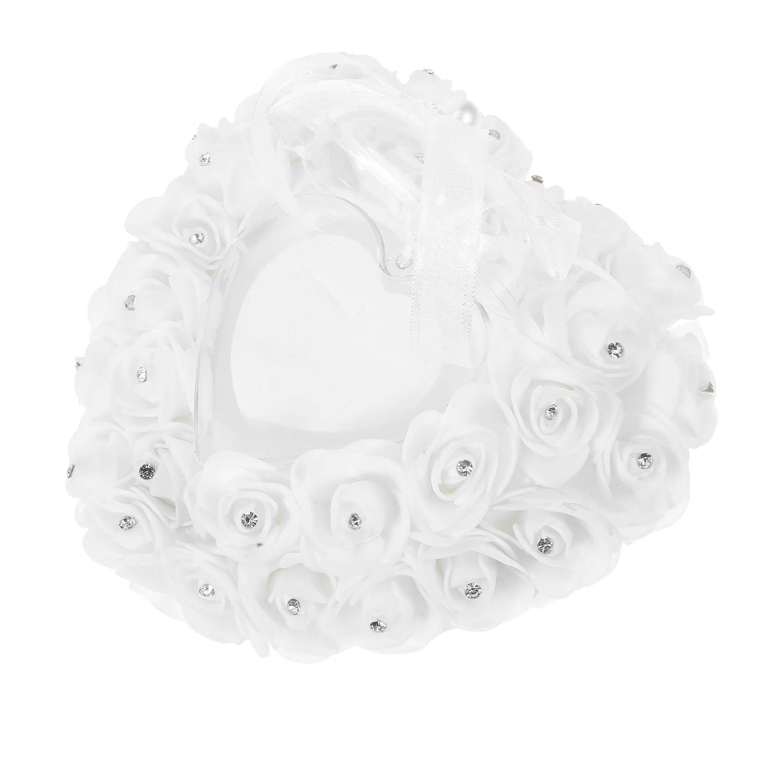 

Heart Shaped Wedding Jewelry Box Faux Rhinestone Floral Engagement Ring Holder Proposal Keepsake Display Storage Case