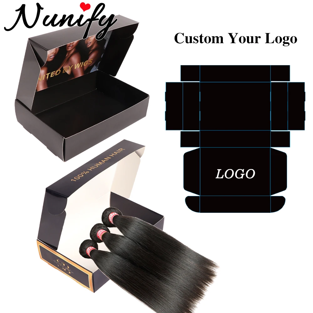 Nunify Personalized Foldable Wig Packaging Boxes 10Pcs Custom Logo For Wig Business 30*21*6Cm Wig Storage Box For Multiple Wigs
