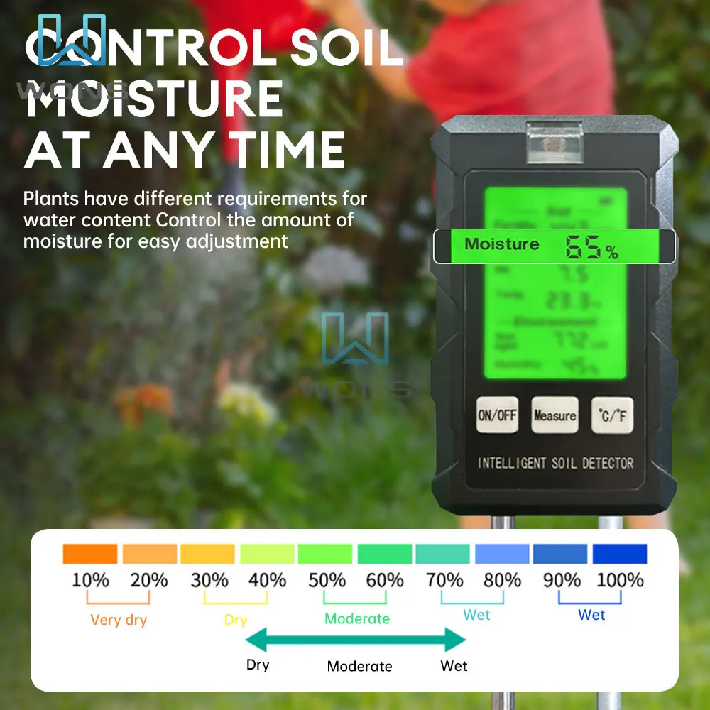 Multifunction Soil Meter Digital Hygrometer Ph Tester Temperature Sunlight Intensity Garden Planting Soil Detector for Garden