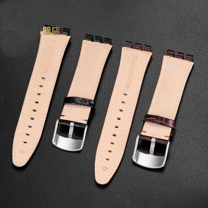 21mm Genuine Leather Watch Strap for Swatch YVS451 YVS420 YVS435 Series Wrist Strap Concave-Convex Interface Male Watchband