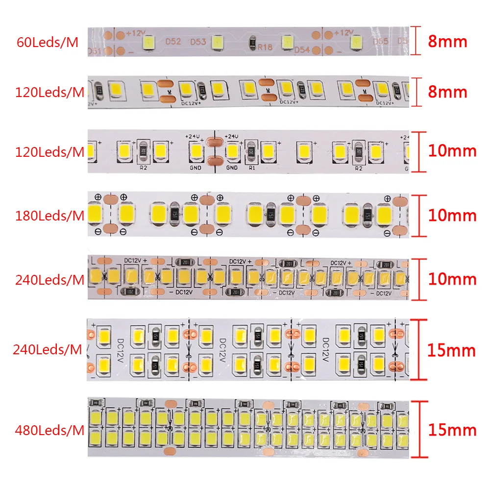 Tira de luces LED de 5M, 12V, 24V, 2835, cinta de luces LED blancas, 120LED, 240LED, 480LED, cinta Flexible, diodo, lámpara de cuerda impermeable,