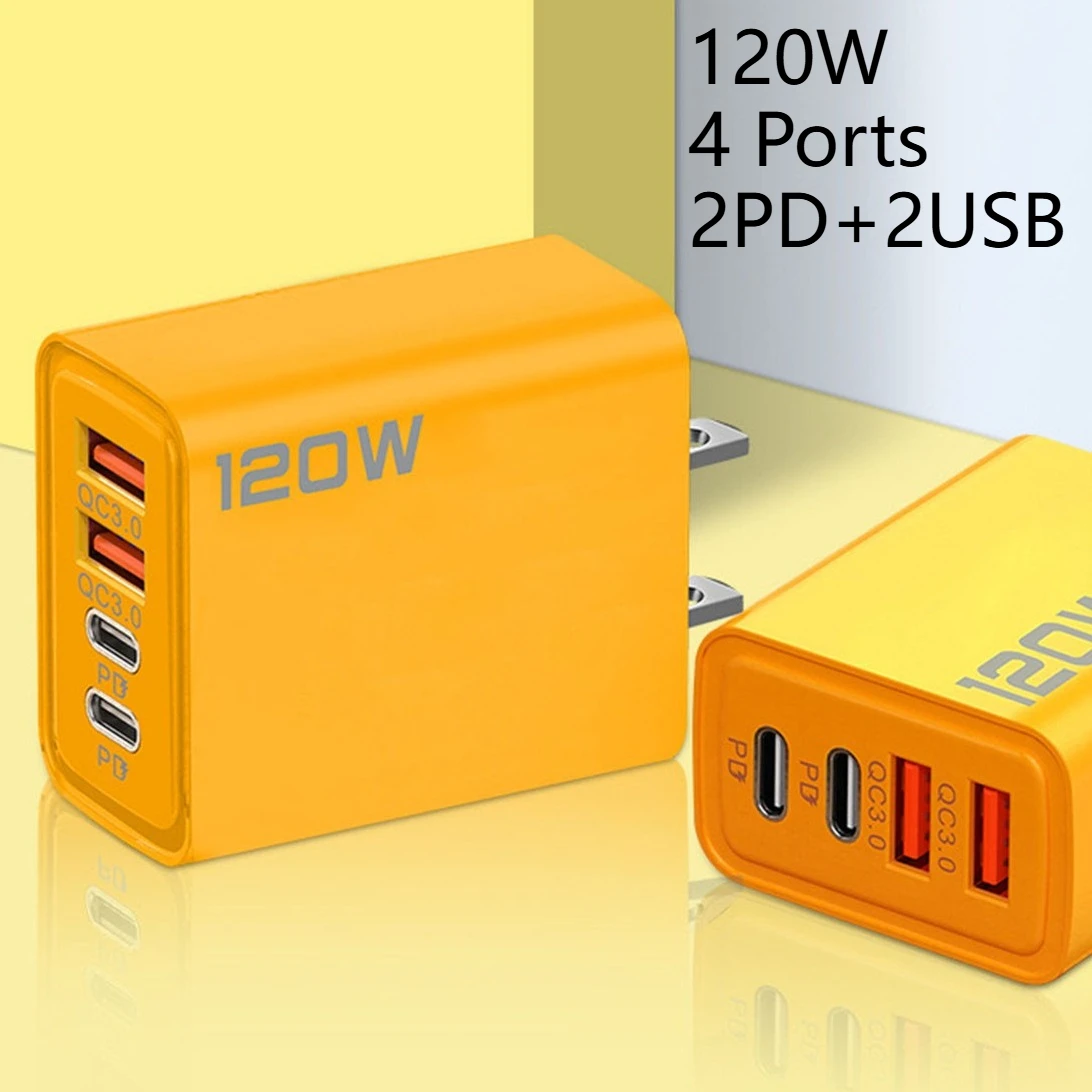 PD 120W USB Type C Fast Charger 4 Ports Quick Charge 3.0 EU US Plug Fast Charging Adapter for Samsung iPhone Xiaomi Huawei