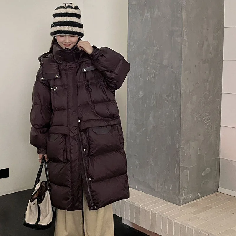 파커 겨울 따뜻한 후드 루즈핏 고품질 두꺼운 여성 다운 재킷 2025 신상 우아한 화이트 덕다운 여성 다운 재킷 H493