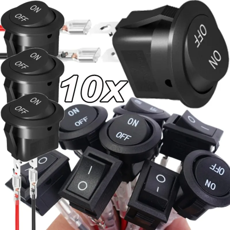 

12V Round Rocker Switch ON/Off SPST 2Pin Toggle Switch with Wires 6A/250V 10A/125V AC for Automotive Boat 3/5/10pcs