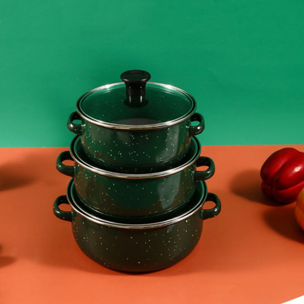 

3 Pcs Mini Soup Pot Three-piece Set Enamel Stew Suit Saucepan Enameled Cookware