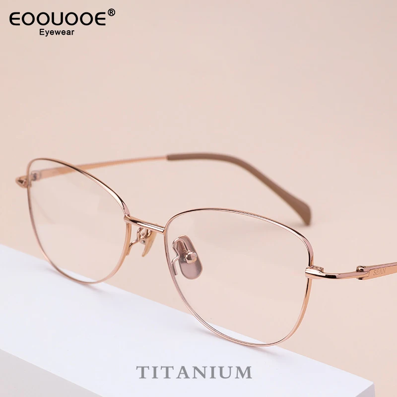 

New Cat Eyewear Glasses Frame For Women Myopia Hyperopia Prescription Lenses Eyeglasses Pure Titanium Optical Elegant Eyewear