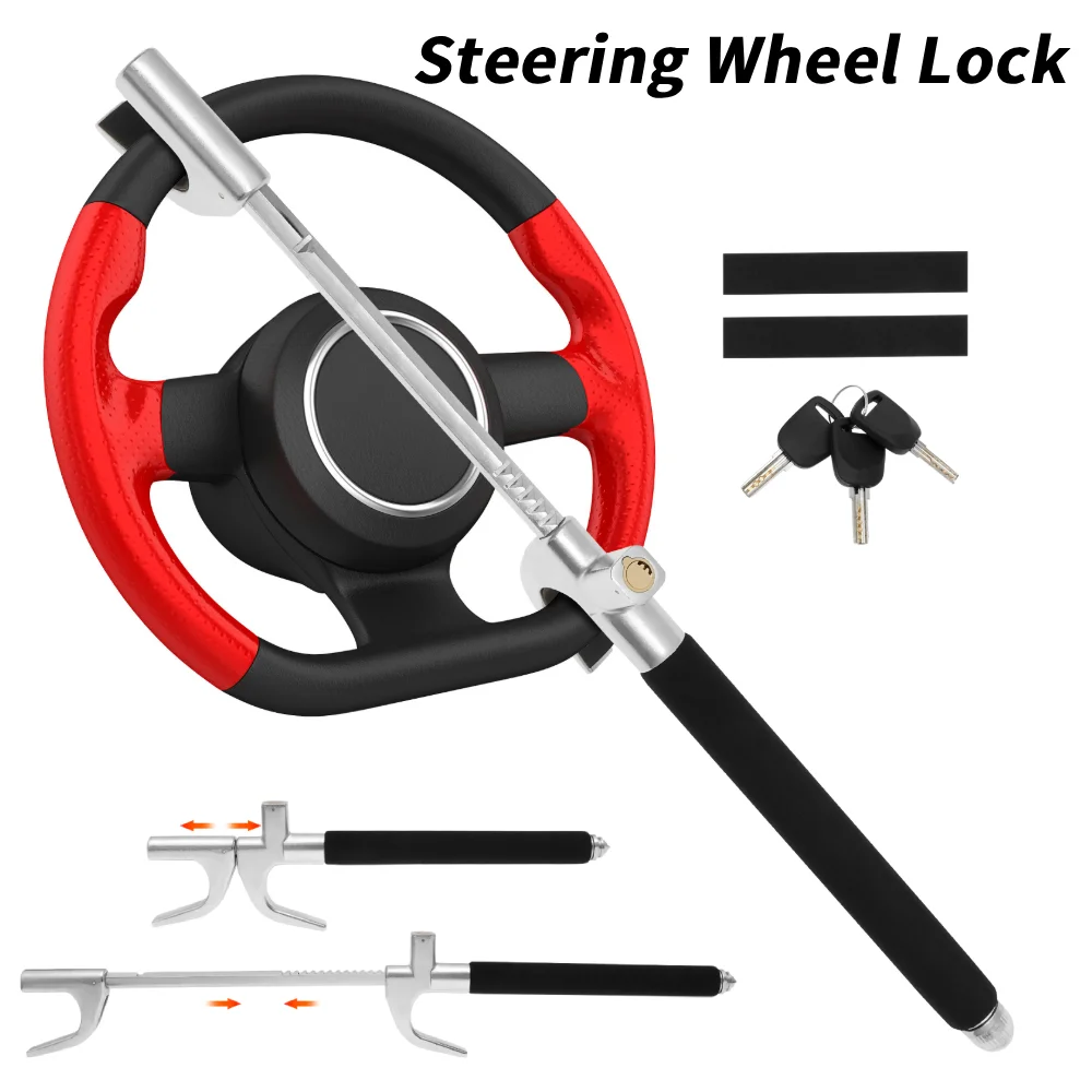 

Anti Theft Steering Wheel Lock Retractable Wheel Locks Universal Adjustable Car Theft Prevention Device with 3 Keys for All Cars
