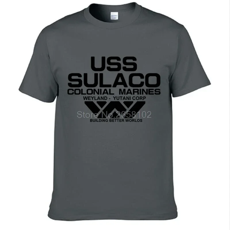 Fashion USCSS Nostromo T-Shirts Alien USS Sulaco Colonial Marines Aliens Off World Short Sleeve Tshirt Men O Neck Tee Shirt