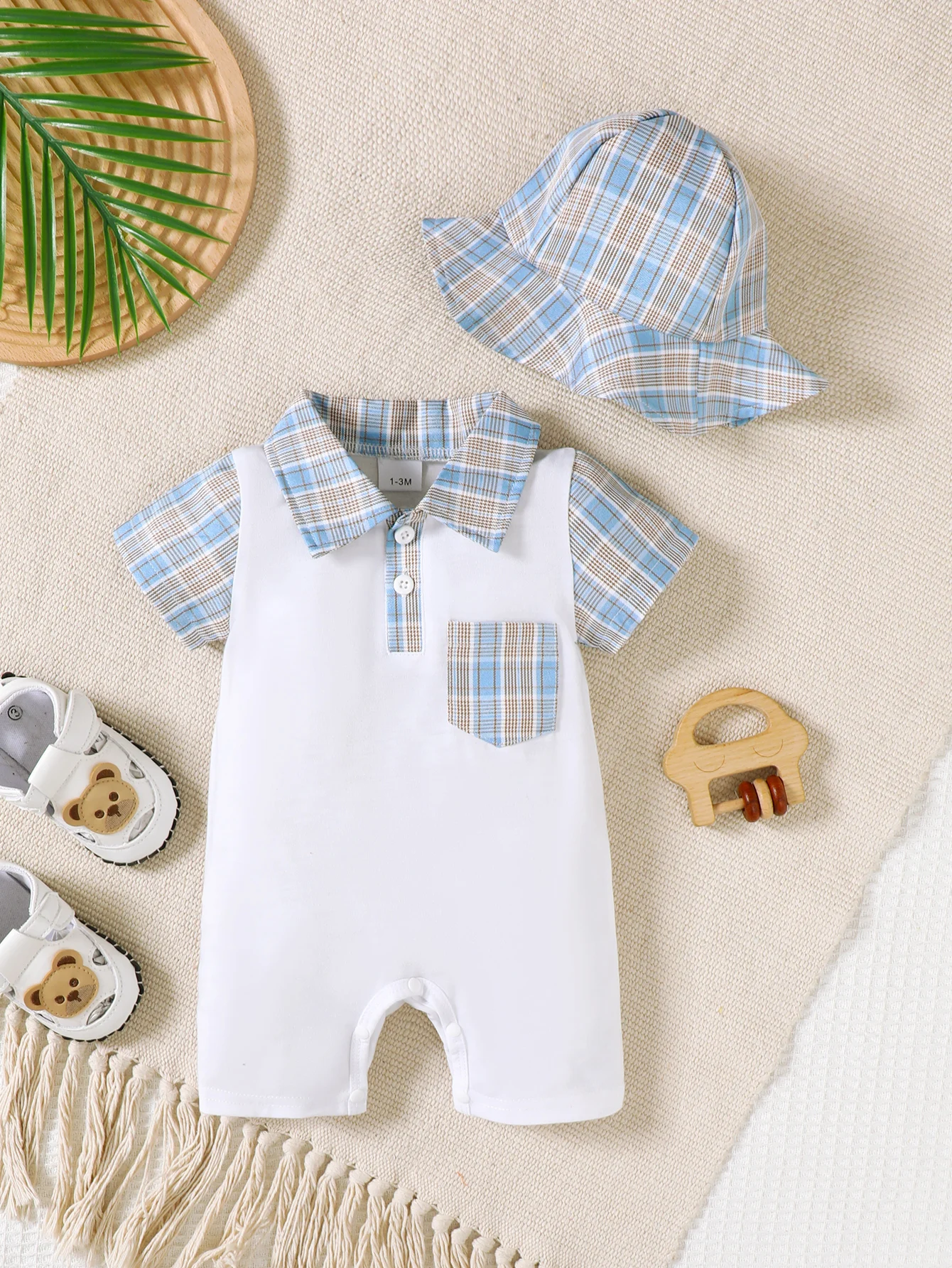 conjunto-de-macacao-para-bebe-com-manga-curta-estampa-xadrez-botoes-e-bolso-confortavel-e-casual-conjunto-de-duas-pecas-versatil-para-o-verao