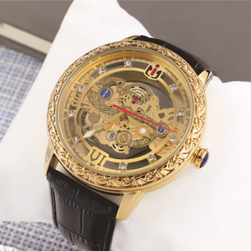 NEPIC Men Quartz Watch Rectangle Square Dial Skeleton Gold Sliver Watches Male Luxury Business Man Roman Numerals New Wristwatch