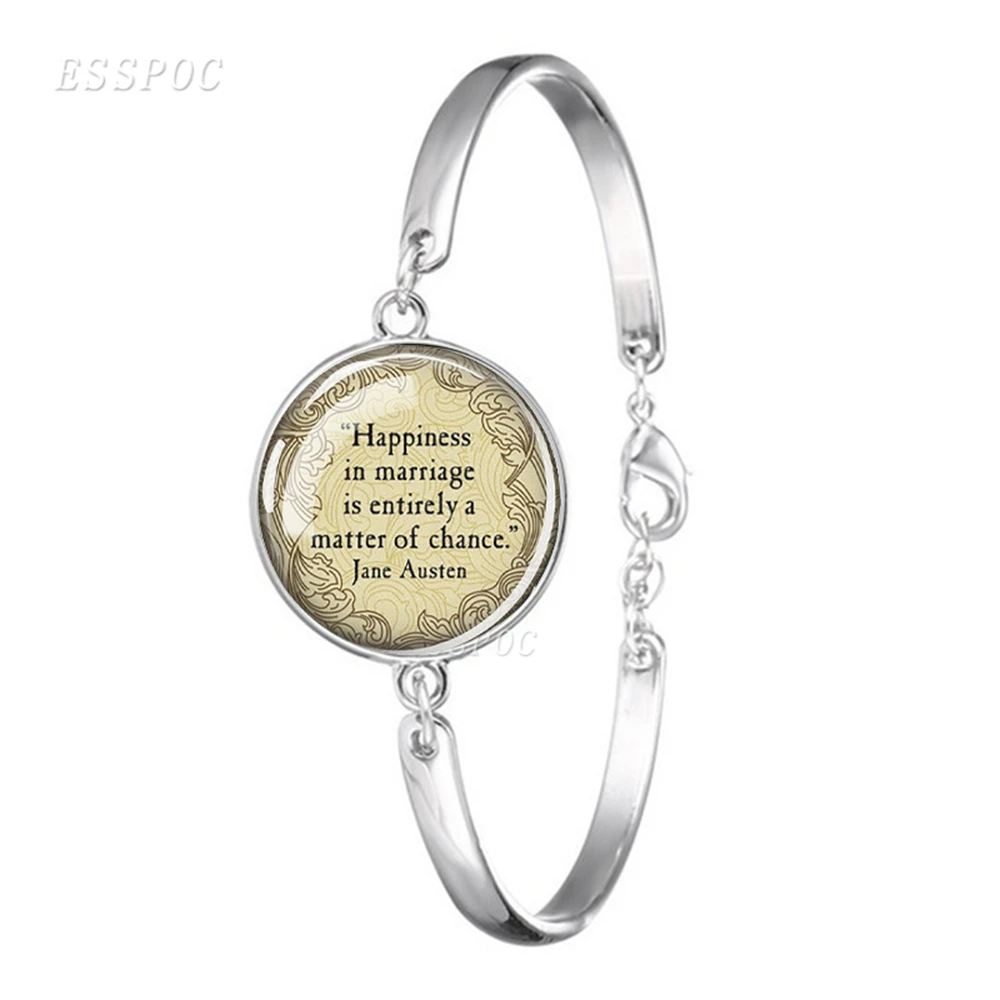 Literary Letters Bracelets Jane Austen John Keats Quotes Glass Cabochon Charm Bracelet Women Artist Book Lovers Jewelry Gift