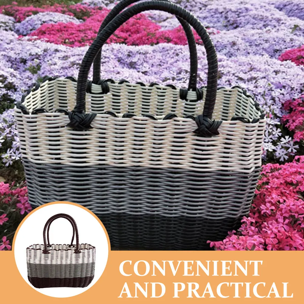 Plastic Woven Basket with Handle Bathroom Storage Container for Shampoo Body Wash Shower Organizing Sundries Plastic Basket