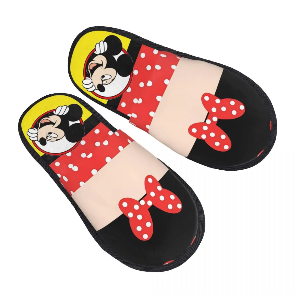 Winter Home Cotton Slippers Disney Mickey Round Merch Household Fur Slippers Slides Bedroom Cozy Non-slip Slides